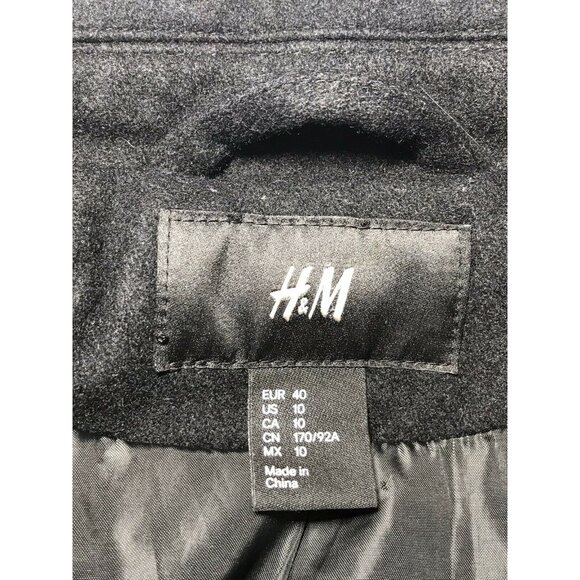 H&M Women's Size Medium Coat Toggle Closure Wool Blend Black Preowned - Picture 3 of 12